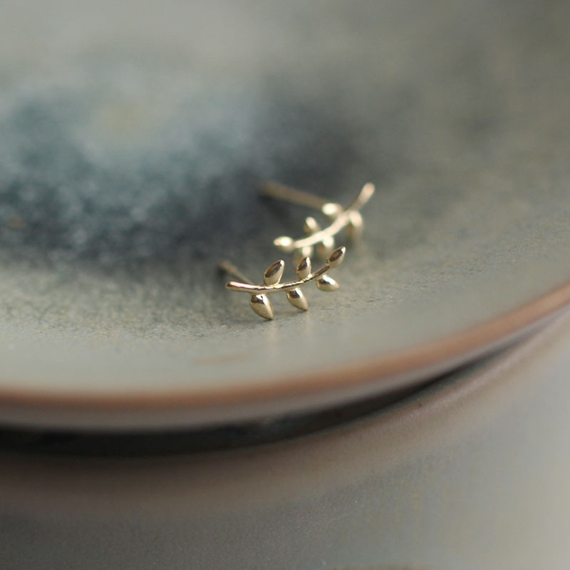 Pure 9k gold mini elegant leaves branches Japanese and Korean ins style small ear studs