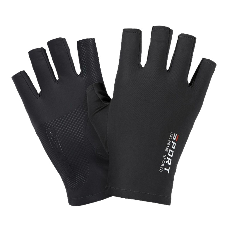 Ready Stock Cycling Gloves Men's Summer Thin Sun Protection Non-Slip Ice Silk Driving Two-Finger Takeaway Fishing Gloves