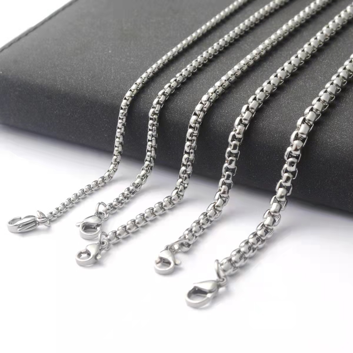 Cross-Border Chain Stainless Steel Square Pearl Chain Men's Titanium Steel Necklace Trendy Hip-Hop Punk Jewelry with Chain Sweater Chain