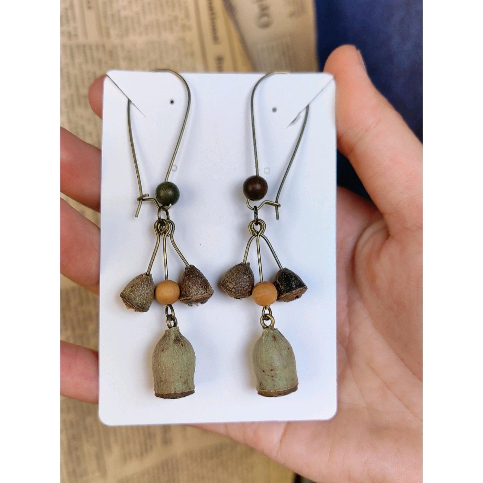 in stock Plant Birthday Gift U-shaped Hook Mori Style Temperament Wooden Beads Hand-made Earrings Cute Vintage Traditional Chinese Medicine Jewelry