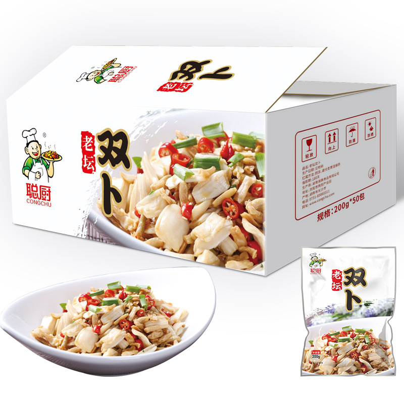 Congchu Laotan Shuangbu 200g Hunan Specialty Side Dish Honghu Pickled Pepper Lotus Root Strips and Lotus Root Tips Semi-Finished Ingredients Hunan Flavor