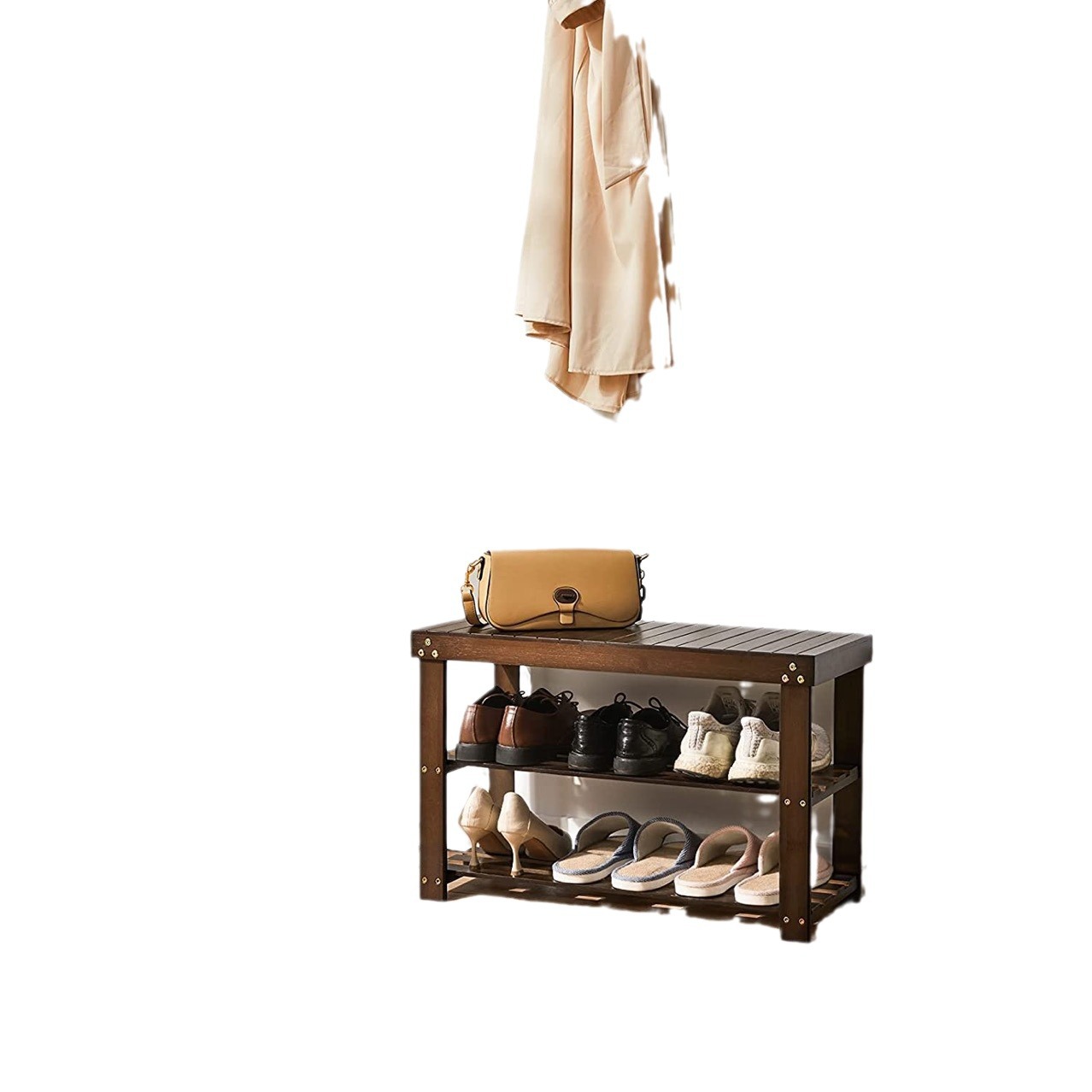 Bamboo Shoe Changing Stool European Style Solid Wood Combination Household Adult Multi-functional Cross-border Shoe Rack Multi-layer Storage Rack Stool