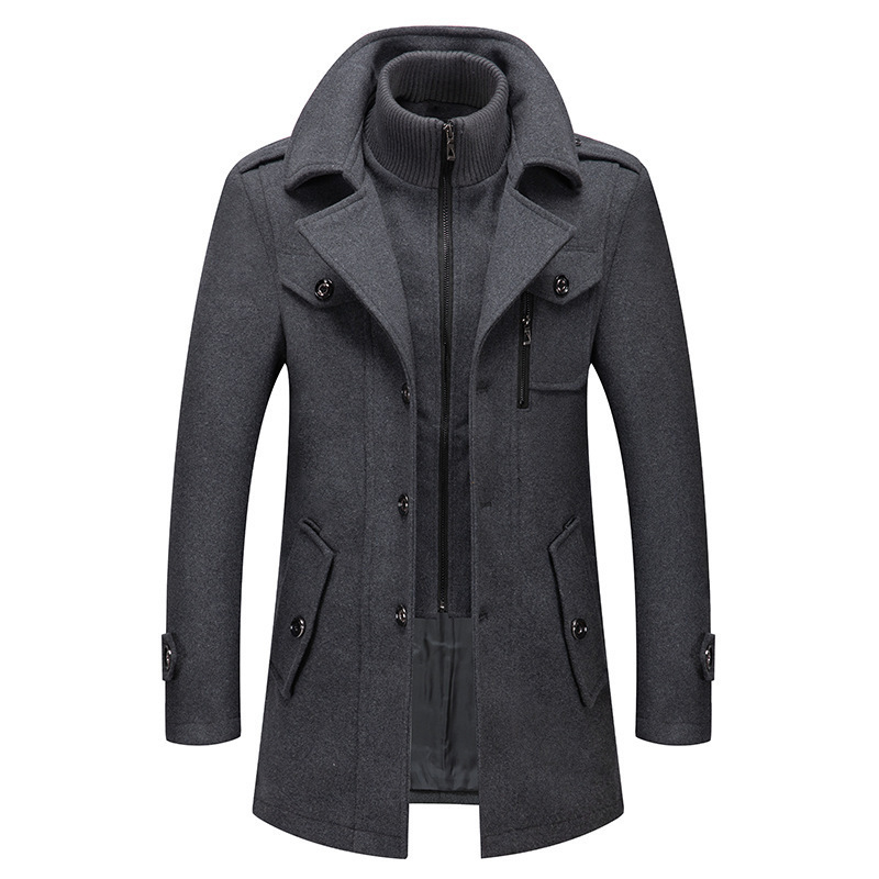 2025 Autumn and Winter Men's Business Woolen Coat Fashionable Double Collar Cold Resistant Woolen Coat Cross-Border Woolen Coat for Men
