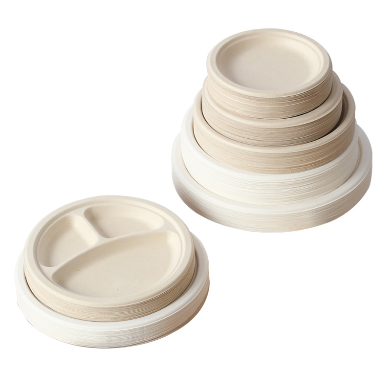 Factory Wholesale Paper Plate Pulp Dinner Plate Disposable Square Plate Round Plate White Thickeneded Paper Bowl Biodegradable Tableware