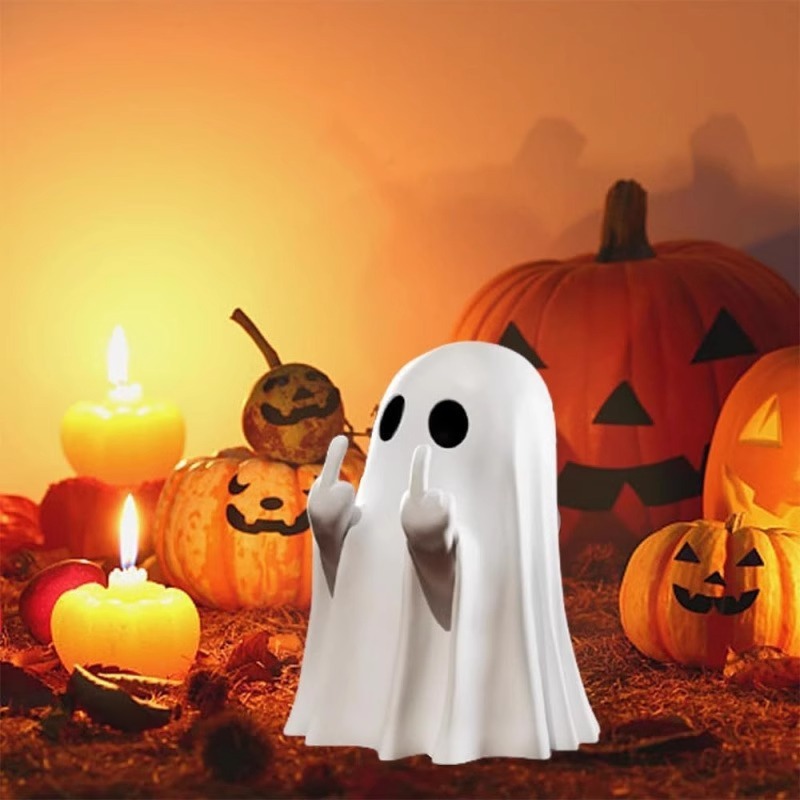 Cross-Border 3D Stereo Halloween Ghost Ornaments Funny Middle Finger Cute Shape Hilarious Desktop Decoration Props