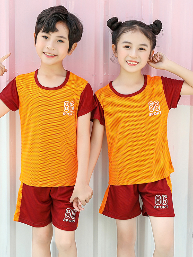 Children's suit Summer Thin Boys' Short-sleeved T-shirt Sports Shorts Girls' Mesh Quick-drying Clothes Big Children's Summer Clothes
