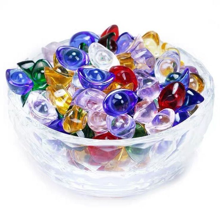 Colorful Crystal Glass Ingot to Attract Wealth, Opening Gift, Seven Gemstones, Small Silver Ingot, Mandala, Buddha's Treasure Bowl