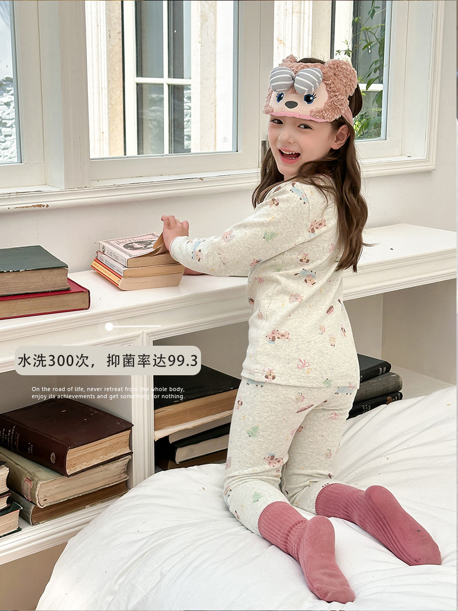 【2025 Upgraded 10A Grade Antibacterial Version】Children's Wool Stretch Fabric Infant Class a Seamless Pajamas Cartoon Homewear