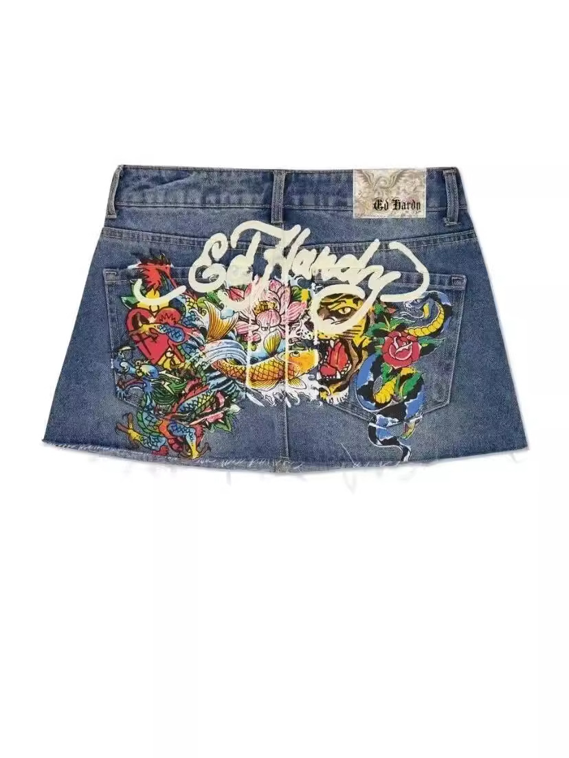 Skirt Y2k Harajuku Gothic Hip Hop Letter Print Retro Blue Denim Skirt Women Fashion Casual Short Skirt