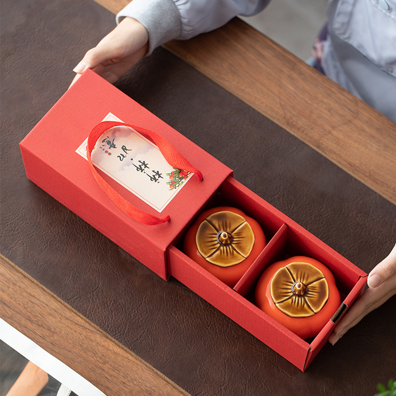 Persimmon tea pot ceramic everything goes well sealed Xi Persimmon candy box wedding gift aromatherapy candle Cup gift box