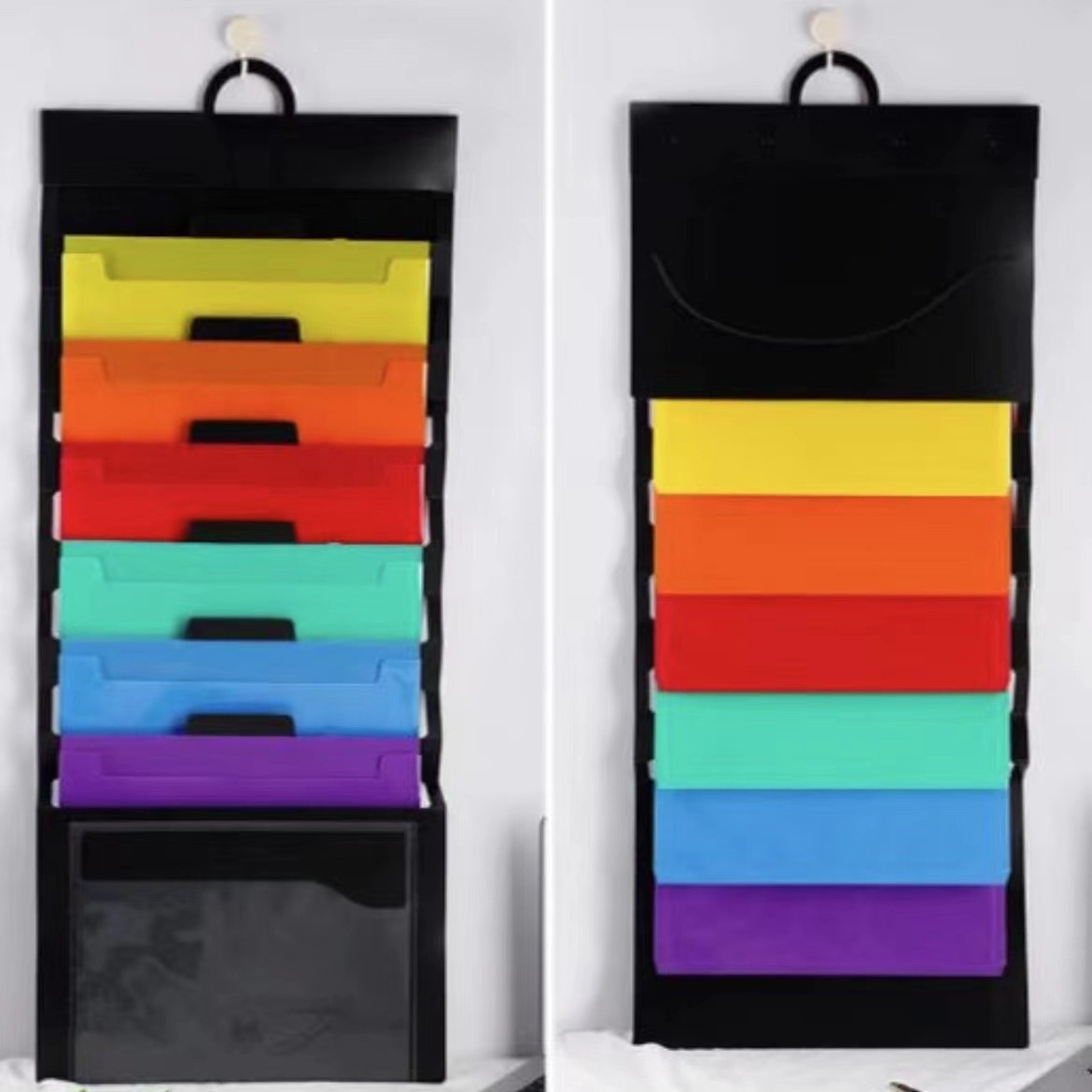 Hanging Accordion File Folder Student Multifunctional Colorful 6-Grid A4 File Bag Portable Document Storage Bag