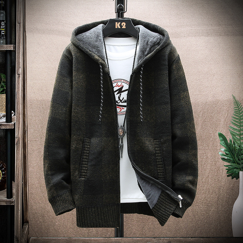 Plaid Sweater Men's Spring and Autumn Thin Autumn Clothing 2025 New Outer Cardigan Jacket Sweater Autumn Outer Knitted Sweater