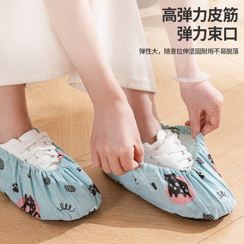 Shoe Cover Household Recurrent Washable Canvas Printed Indoor Shoe Cover Children's Cartoon Anti-slip Bottom Student Computer Room Cloth Foot Cover