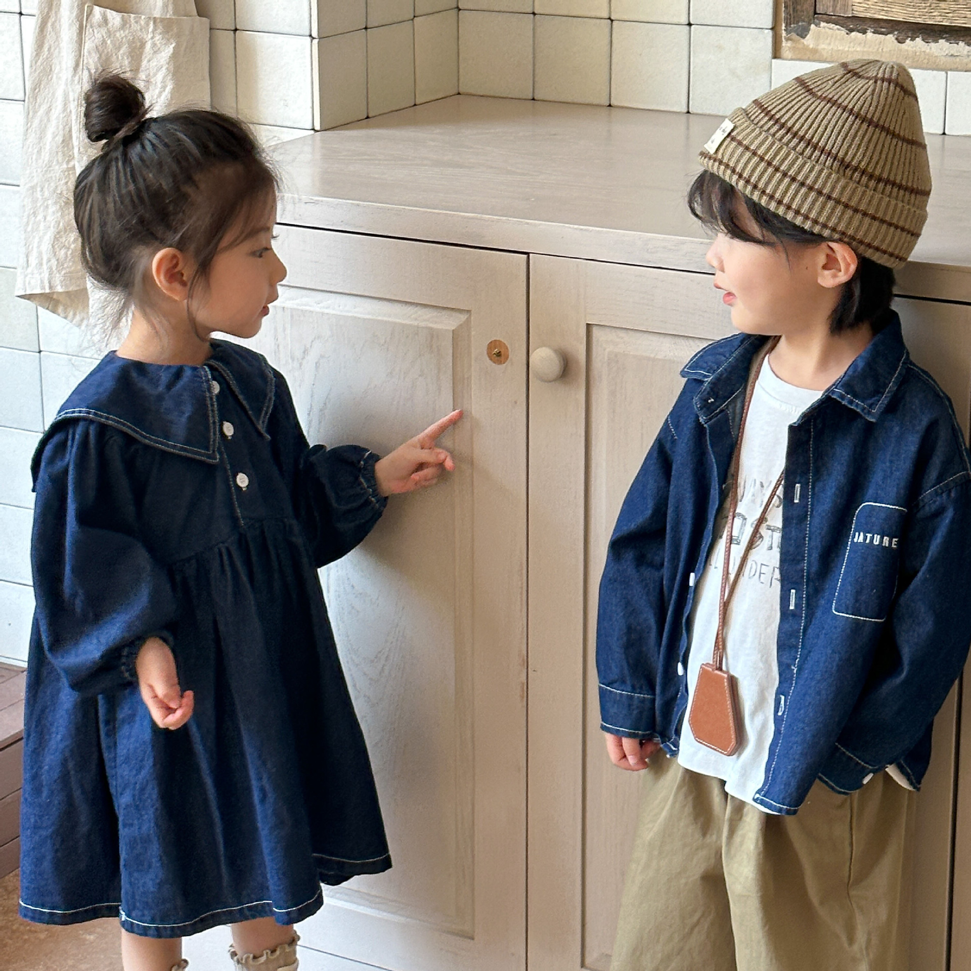 Girls' Denim dress Brothers and Sisters Autumn Children's Western Style 2025 New Spring and Autumn Baby Boys' Shirt Coat