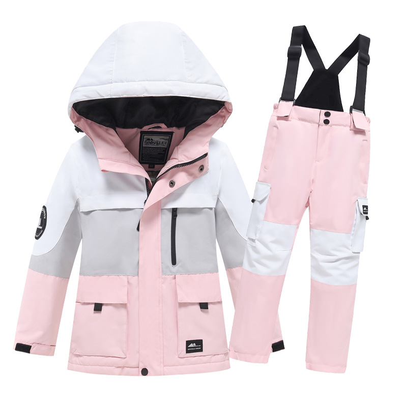 Children's Ski Suit Set, Color Matching, Windproof, Waterproof, Thickeneded, Warm and Breathable, Single and Double Board Ski Suits for Boys and Girls