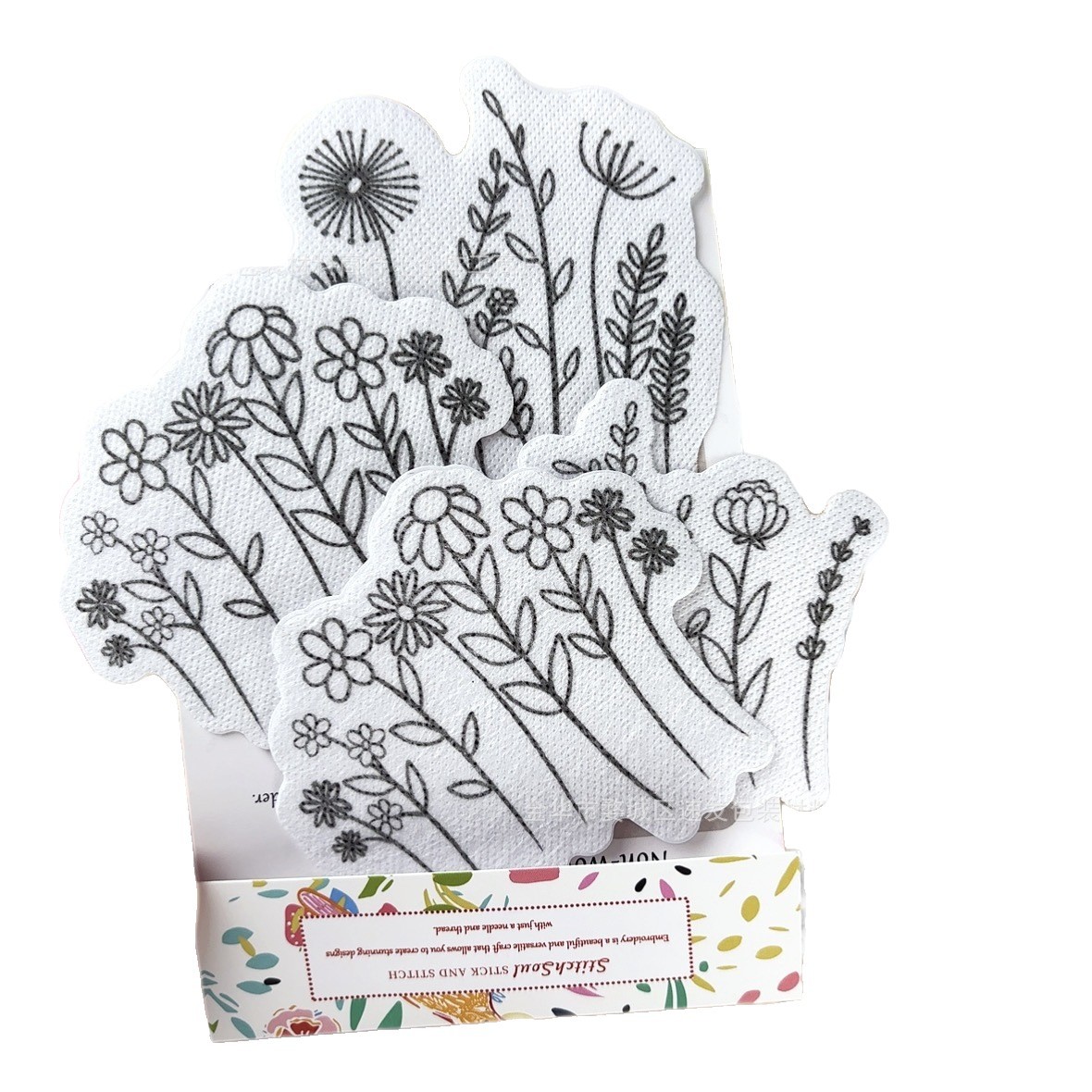 A4 Flower Plant Marine Animal Hand Embroidery Self-Adhesive Sticker Back Glue Embroidery with Water Soluble Stabilizer Non-Woven