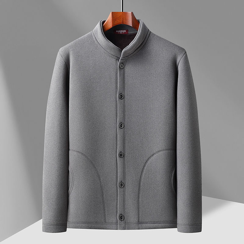 Middle-aged and elderly men's cardigan coat father's fleece-lined loose inner coat for elderly people warm outer wear small cotton-padded clothes