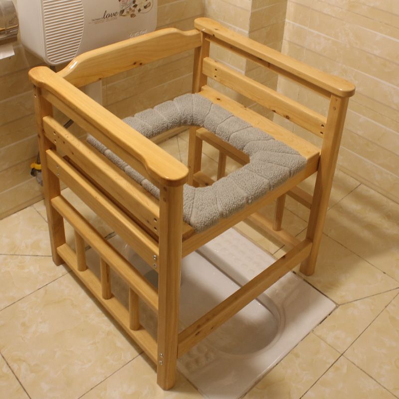 Handrail Toilet Chair with Bucket for Elderly and Disabled, Solid Wood Squat Toilet Converted to Mobile Toilet, Heightened Toilet Seat