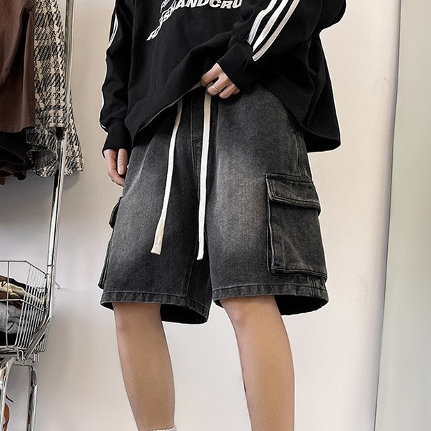 Летние ретро стильные джинсовые шорты для мужчин и женщин одинакового стиля американского стиля рабочей одежды повседневные средней длины брюки свободного кроя больших размеров