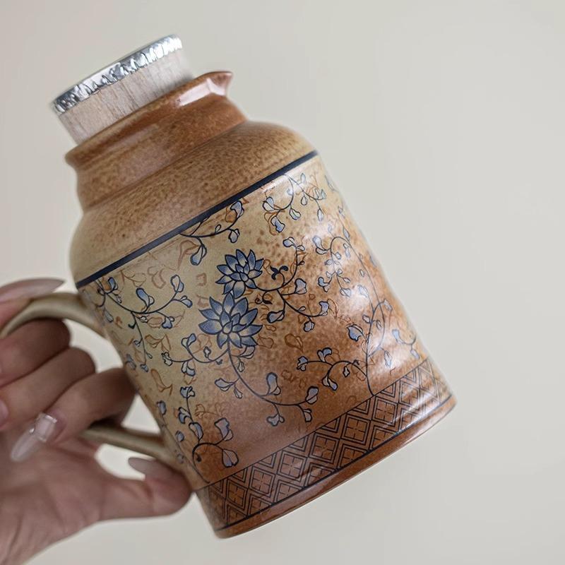 Wrapping Zhi Lian Small Warm Pot Chinese Vintage Ceramic Teapot One Pot One Cup with Tea Cup Portable Body-Rehealth Stew Teapot