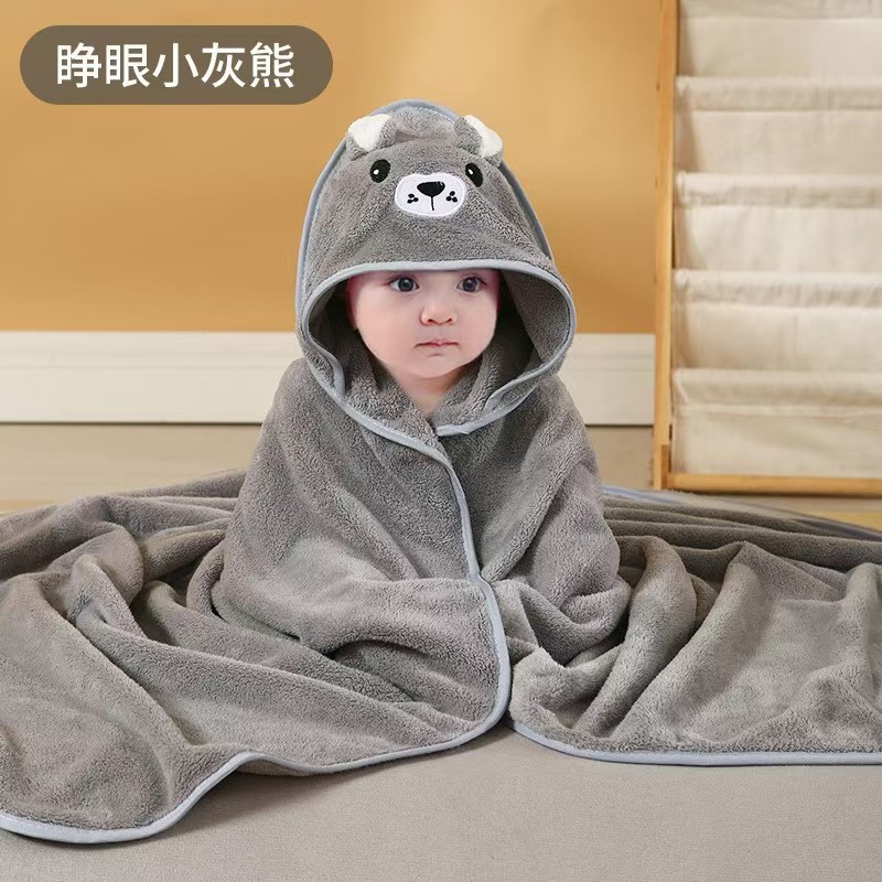 Children's Bathrobe, Newborn Hooded Blanket, Thickened Coral Velvet, Absorbent Cartoon Embroidery, Baby Bath Towel, Cape Wholesale