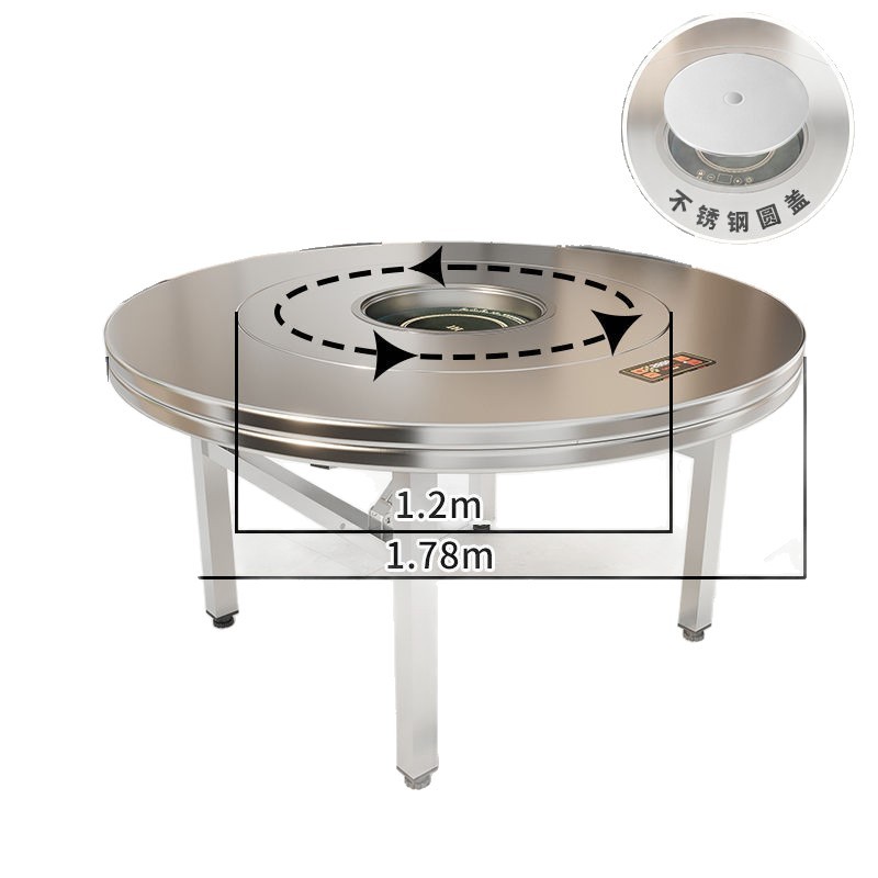 Extra Thick 304 Stainless Steel Induction Cooker Hot Pot Table Rotating Round Table Built-In Turntable Multi-Functional Dining Table