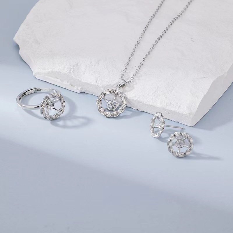 Jewelry Freshwater Pearl Earrings Ring Pendant suit Fashion Light Luxury All-match Ethnic Style suit Women's Pearl