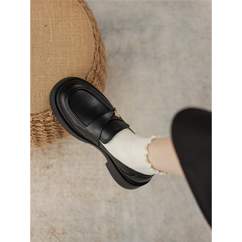 2025 Spring and Autumn New Brown Loafers Women's Thick-Soled Small Leather Shoes Versatile Lazy Slip-On Shoes Genuine Leather