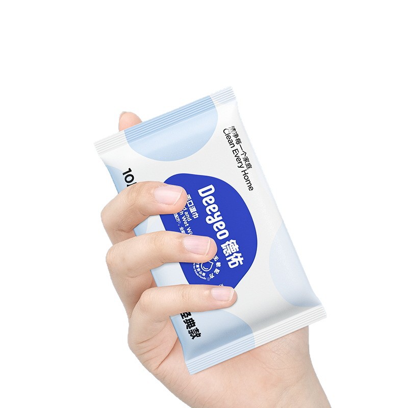 Deyou Classic Hand and Mouth Wet Wipes 10 Sheets 1 Pack, Special Wet Wipes for Outings, Portable Baby Wipes, Small Package Wet Wipes