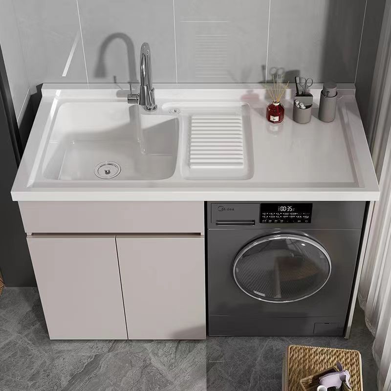 Whole-Panel Honeycomb Aluminum Laundry Cabinet with Integrated Quartz Countertop Basin, Balcony Cabinet, Washbasin Sink with Washboard Combination Set