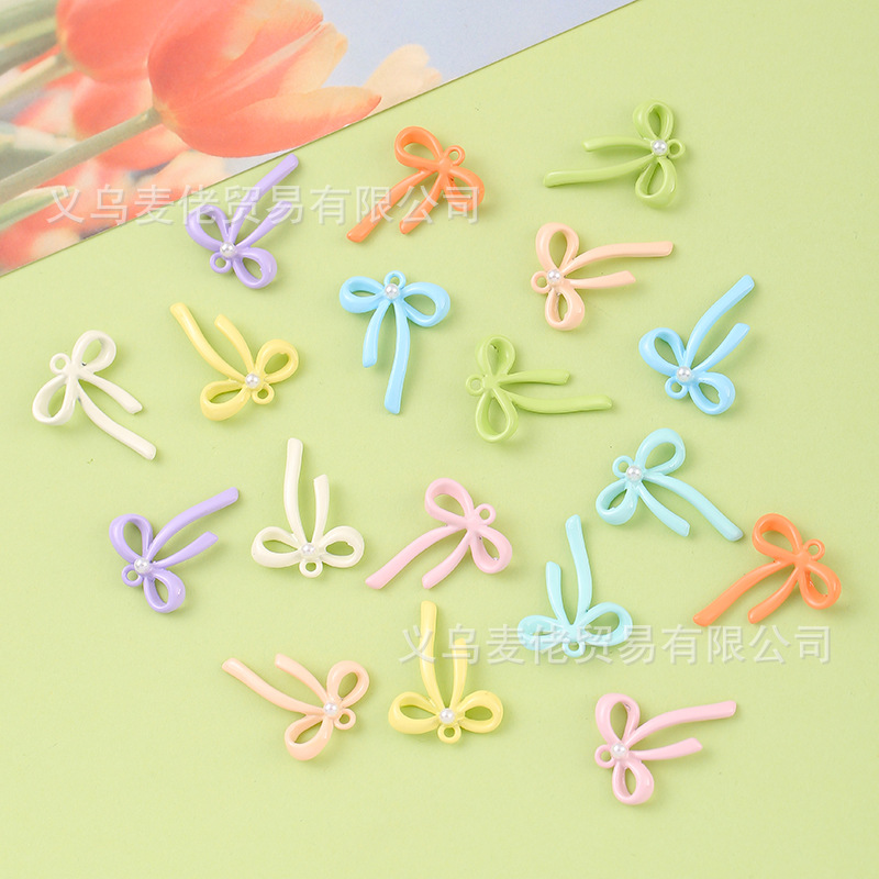 Summer Colorful Macaron Earrings Keychain Jewelry Accessories Alloy Paint Bow Pearl Pendant