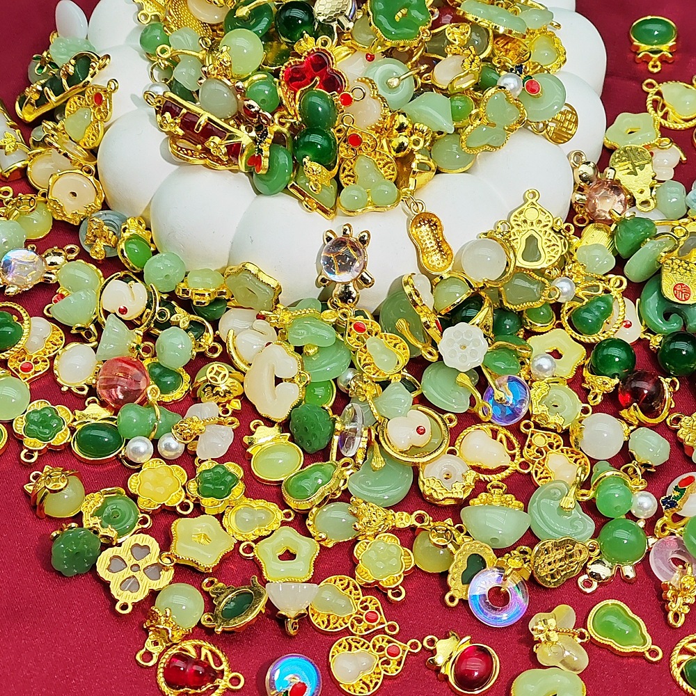 Alloy Jewelry Accessories Pendant Safety Buckle Blessing Word Transfer Beads National Style Retro Handmade DIY Bracelet Necklace Material