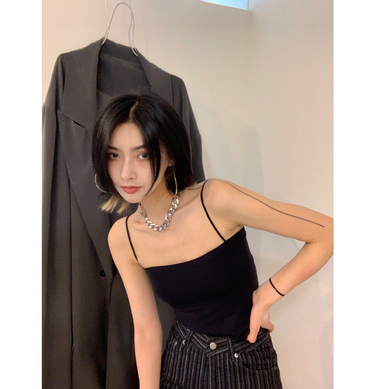 Korean Style Hot Girl Solid Color Camisole Women's Summer All-In-One Breast Pad Outer Top Without Rims Thin Strap Bottoming Tube Top