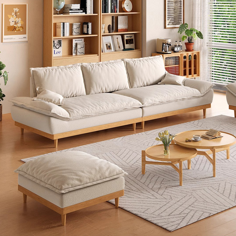 New Cream Wood Sailboat Cat Scratch Fabric Sofa Living Room Modern Simple Japanese Style Straight Row Nordic Small Apartment