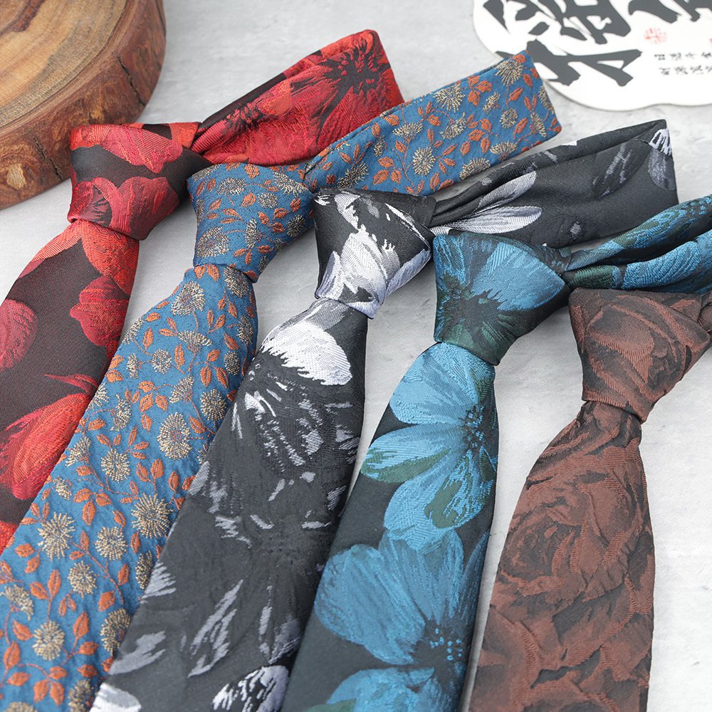 Patterned Tie Men's Gentleman Suit Formal Banquet Host 7cm Hand-Tied Polyester Long Tie Wholesale Ready Stock