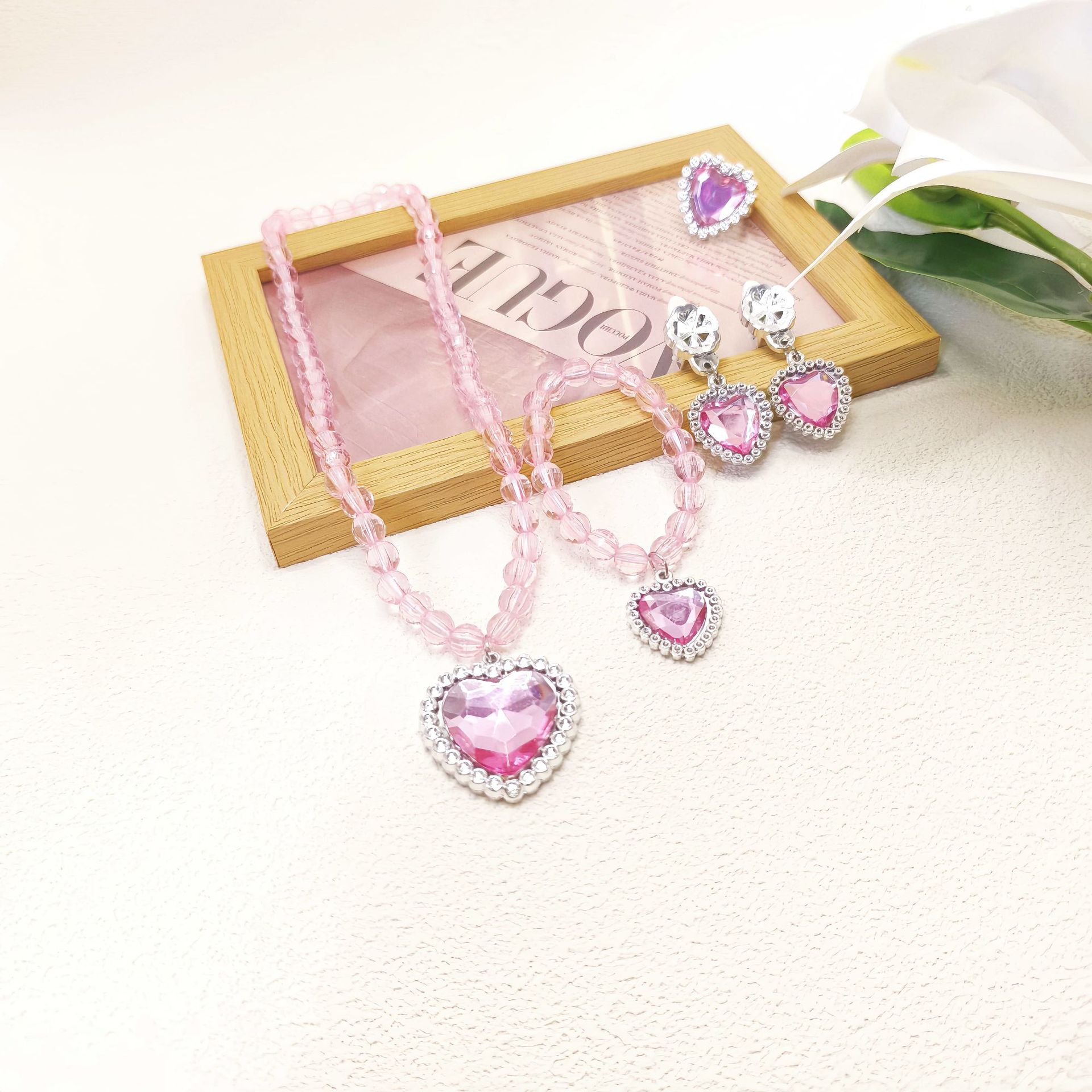 Frozen Love Gemstone Children's Necklace Girls Necklace Children's Ring Children's Ear Clip Children's Jewelry Set
