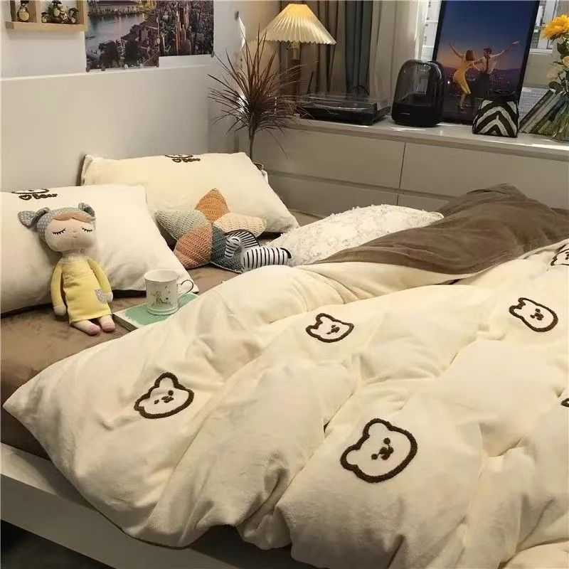 New Cartoon Bedding Four-piece Bed Sheet Quilt Cover Three-piece Single Double Student Dormitory Bedroom