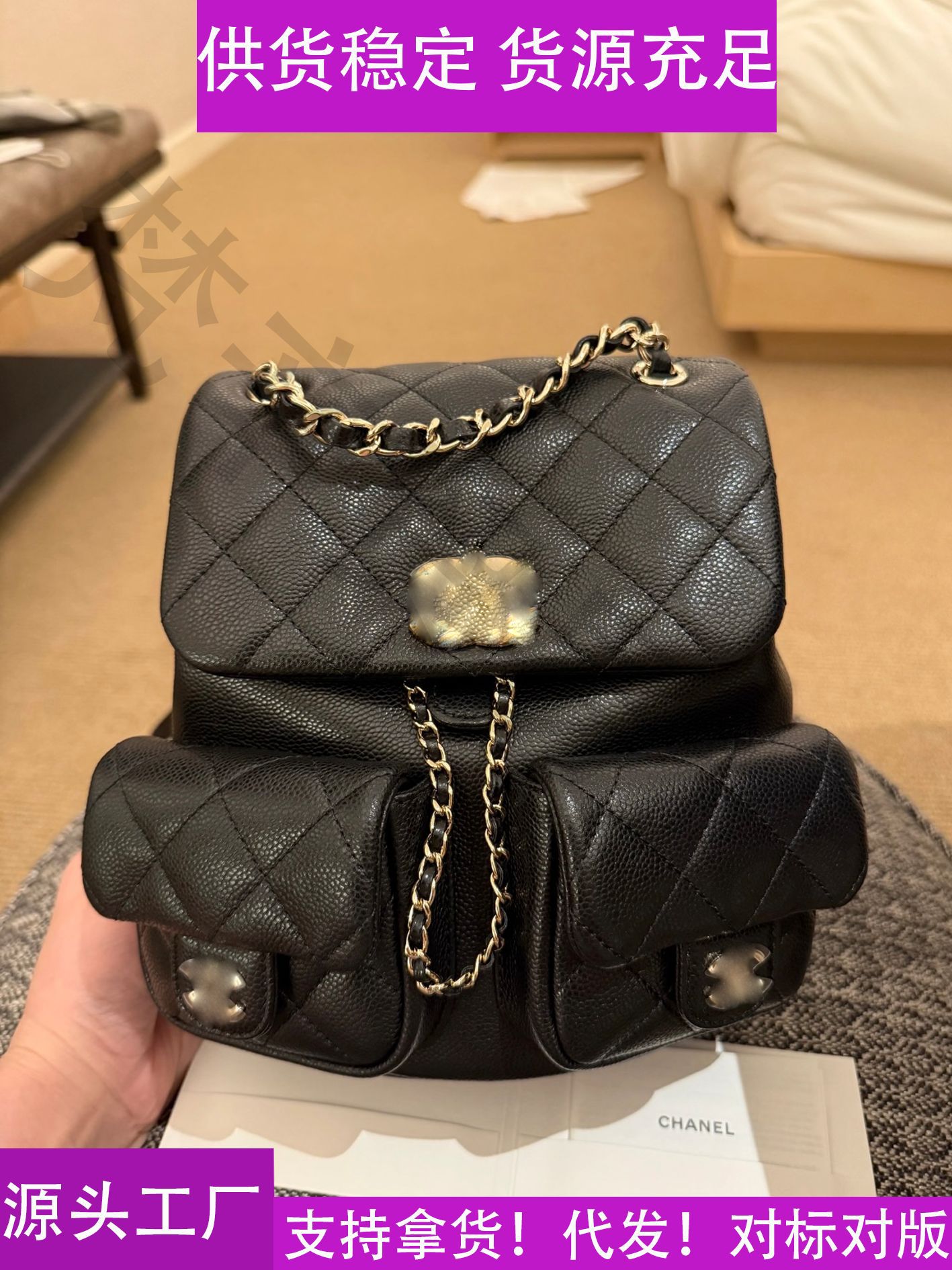 Little Chanel Grandma's Women's Bag Dumpling Frog Bag Cowhide Quilted Backpack Multi-Pocket Chain Backpack