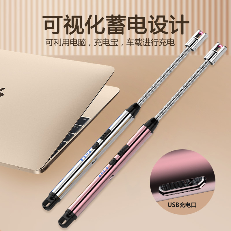 New USB Arc Charging Pulse Ignition Gun Visible Power Resistance Strong Wind 360 Degree Rotating Kitchen Igniter