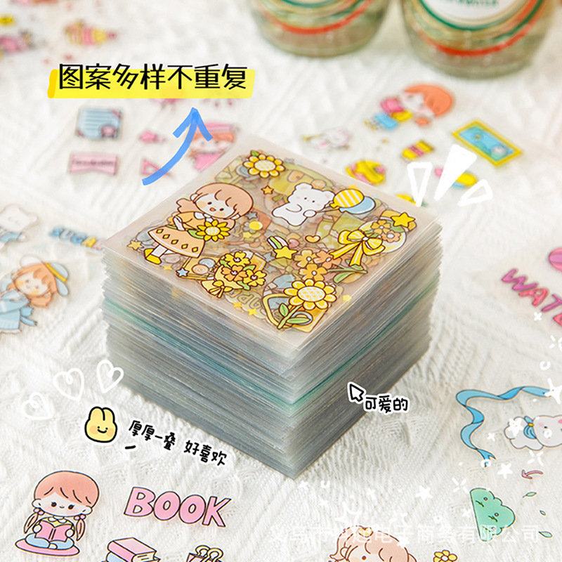 100 Non-Repeating Cross-Border Bulk Handbook Stickers Cartoon Pet Waterproof Stickers Decorative Material Handbook Stickers