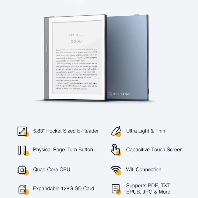 E603 Aluminum Alloy 6inch High-Definition Display 198Ppi Ebook Ereader 1+32g with Touch