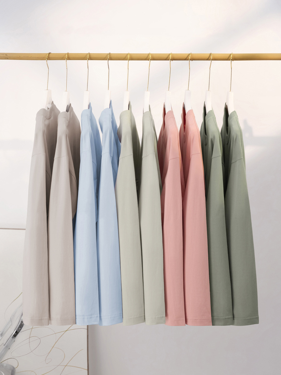 230g Simple Inner Base Shirt Women's Autumn Long Sleeve Cotton Shoulder T-Shirt Men's Crewneck Solid Color Couple Clothes Wholesale