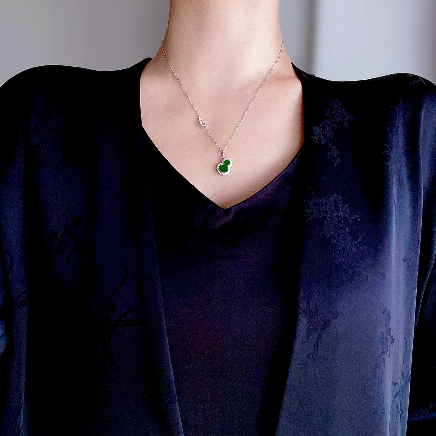 2025 Popular Natural Burmese Jade Gourd Set S925 Sterling Silver Design Jade Necklace Live Supply Jewelry