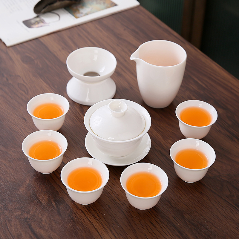 Mat fat jade white porcelain bowl tea set suit holiday business gifts accompanying gifts to customers anniversary logo