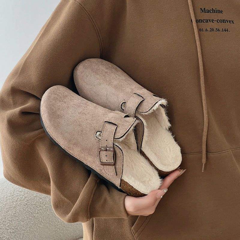 2025 Birkenstock New Men's Toe-Toe Cotton Slippers for Couples to Go Out Cotton Shoes Women's Half Slippers Fleece-Lined Autumn and Winter