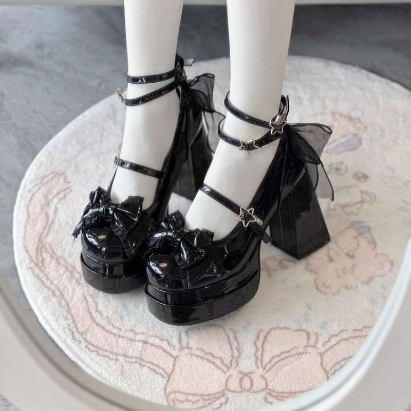 Lolita Shoes Mary Jane Waterproof Platform Thick Heel High Heels Women's 2025 New Women's Shoes Bow Lolita Shoes