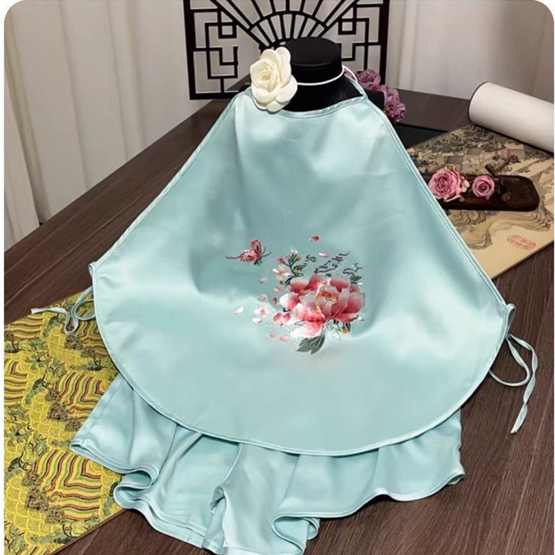 Embroidered Embroidered Bellyband Women's Adult Double-Layer Artificial Silk Underwear Embroidered Retro Pajamas Sexy suit Sling