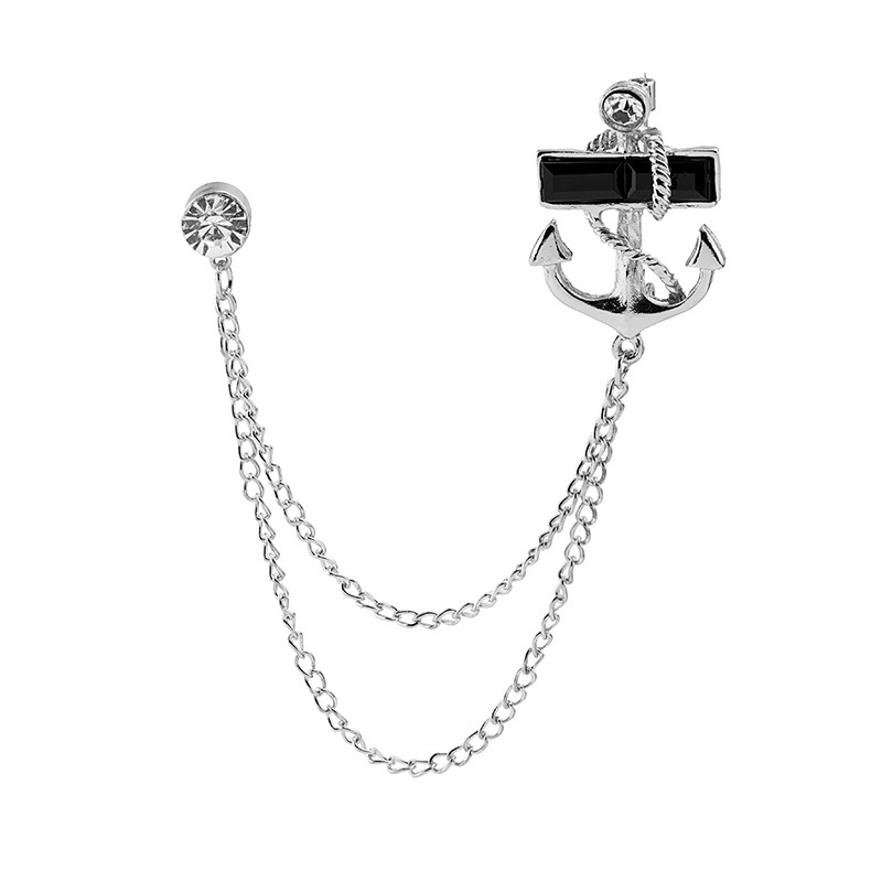 South Korea creative personality alloy anchor chain tassel brooch fashion trend navy pin diamond accessories