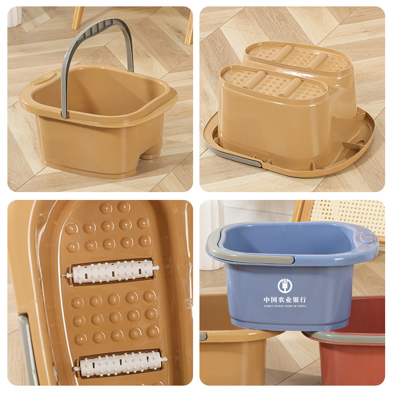 Plastic Footbath Four-Wheel Massage with Roller Portable Footbath Student Dormitory Home Advertising Printed Footbath Bucket