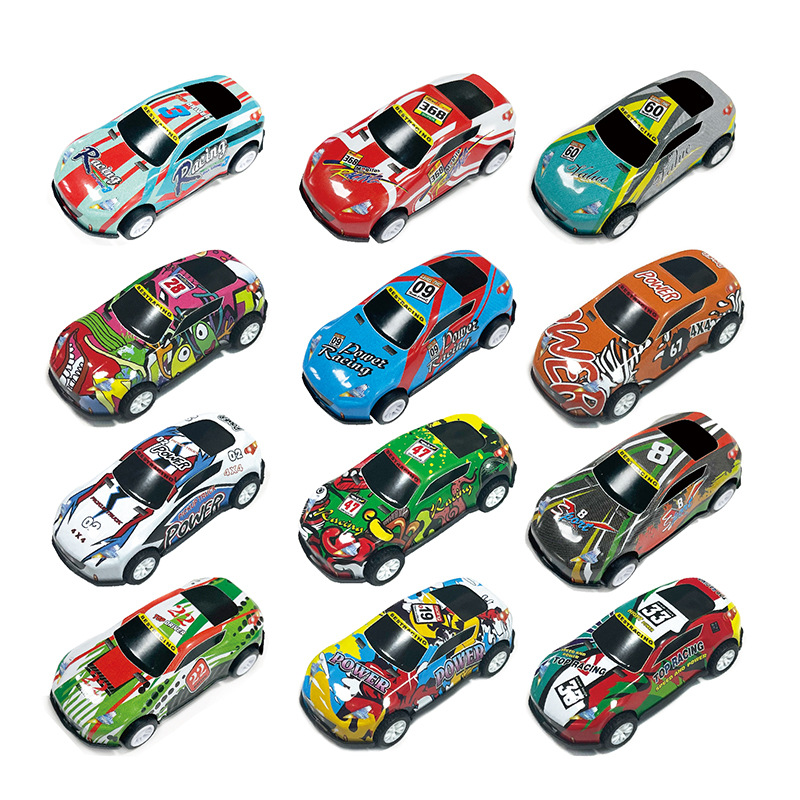 Cross-Border Mini Alloy Racing Iron Car Children's Pull-Back Racing Car Multi-Style Simulation Cartoon Car Wholesale